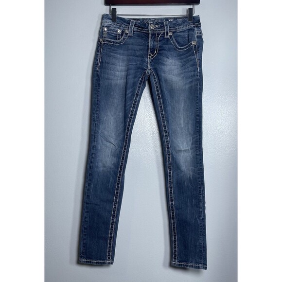 MISS ME Skinny Jeans Size 27 Denim Rhinestones Jewels Bling Embroidered Rock - Picture 2 of 9